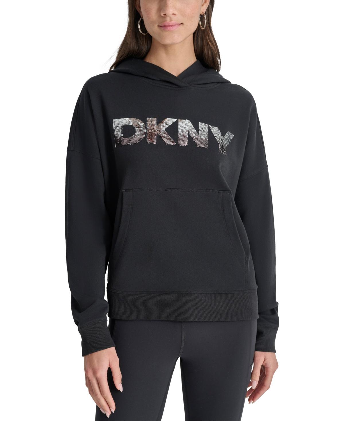 Dkny Sport Womens Sequin Pullover Fleece Hoodie - Black Product Image