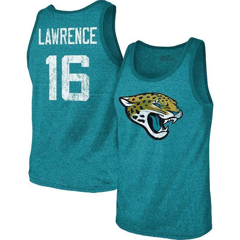 Mens Majestic Threads Trevor Lawrence Teal Jacksonville Jaguars Name and Number Tri-Blend Tank Top Product Image