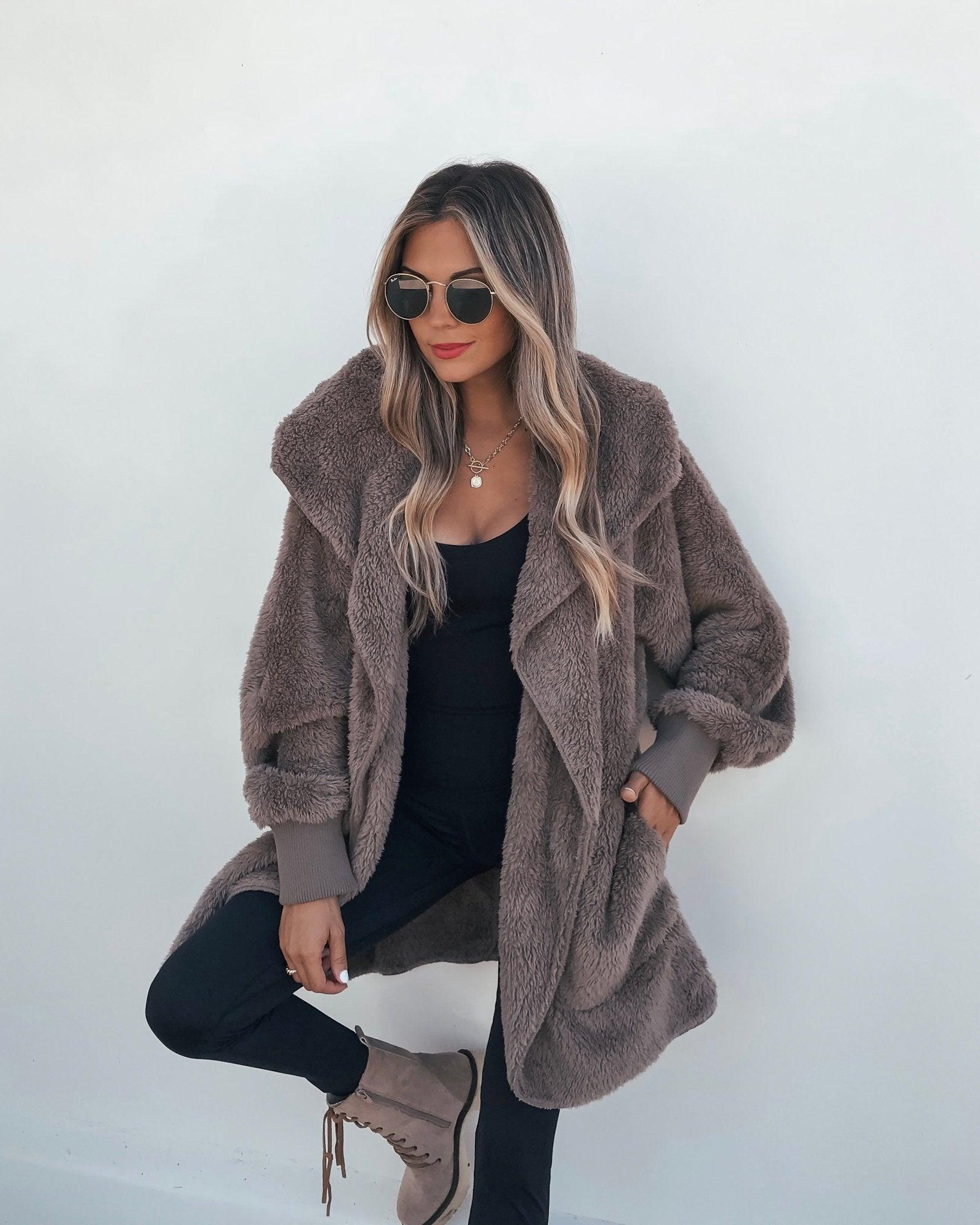 Teddy Fleece Hooded Cardigan - Brown | Pre Order Female Product Image