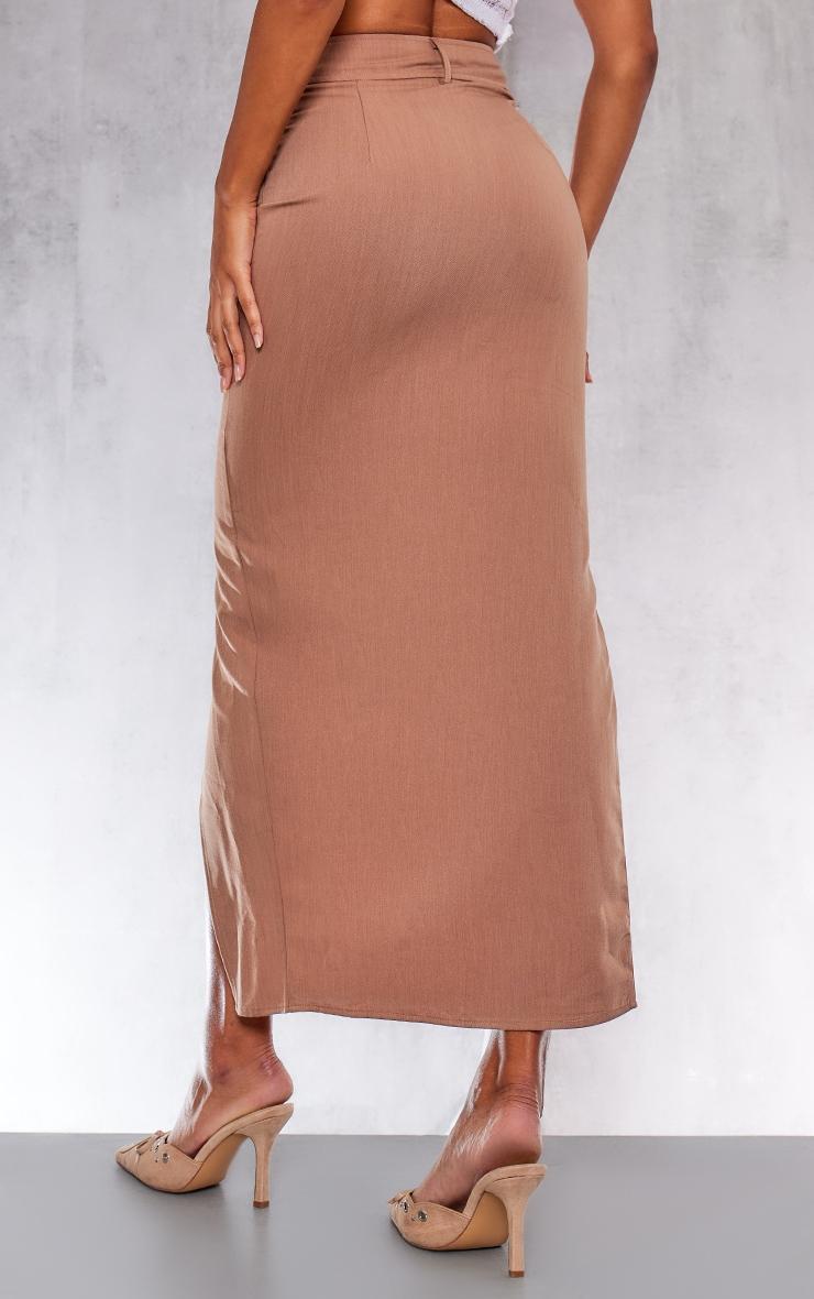 Mocha Woven Tailored Asymmetric Maxi Skirt Product Image