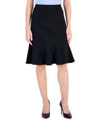 Kasper Womens Side-Zip Scuba-Crepe Flounce-Hem Skirt Product Image