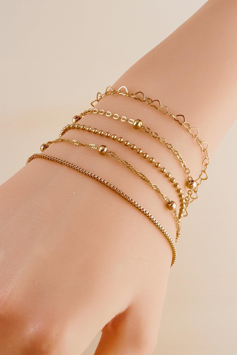 Gold Heart Shape Chain Bracelet Set Product Image