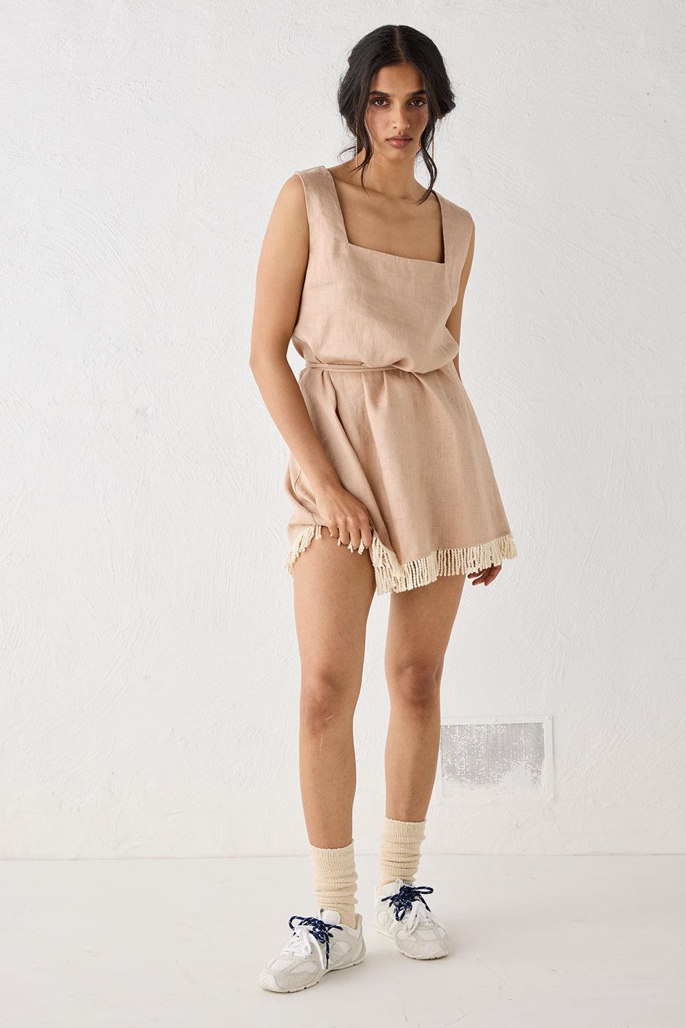 Verve Linen Mini Dress Blush Product Image