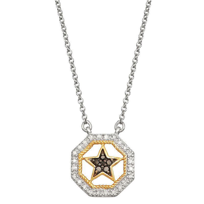 Jewelexcess Two Tone Sterling Silver 1/10 Carat T.W. Black & White Diamond Star Pendant Necklace, Womens Product Image