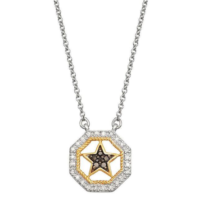 Jewelexcess Two Tone Sterling Silver 1/10 Carat T.W. Black & White Diamond Star Pendant Necklace, Womens Product Image