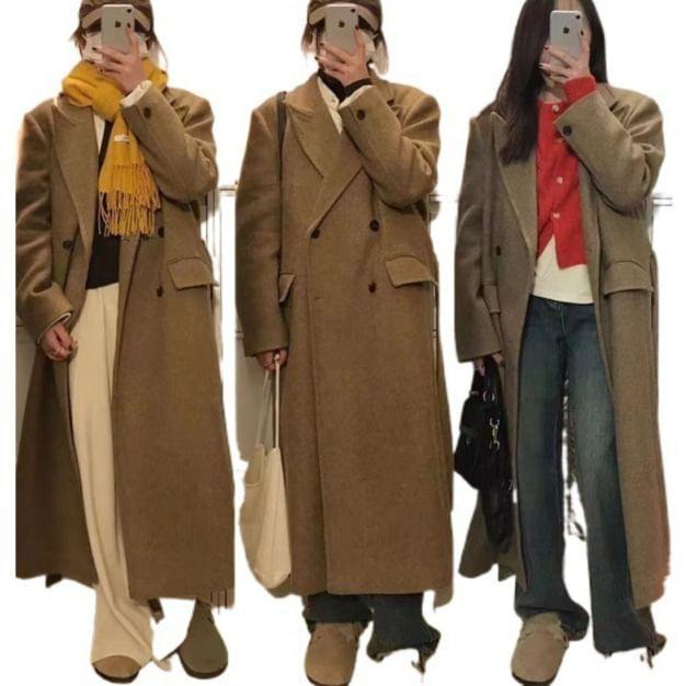 Plain Maxi Double-Breasted Coat Product Image