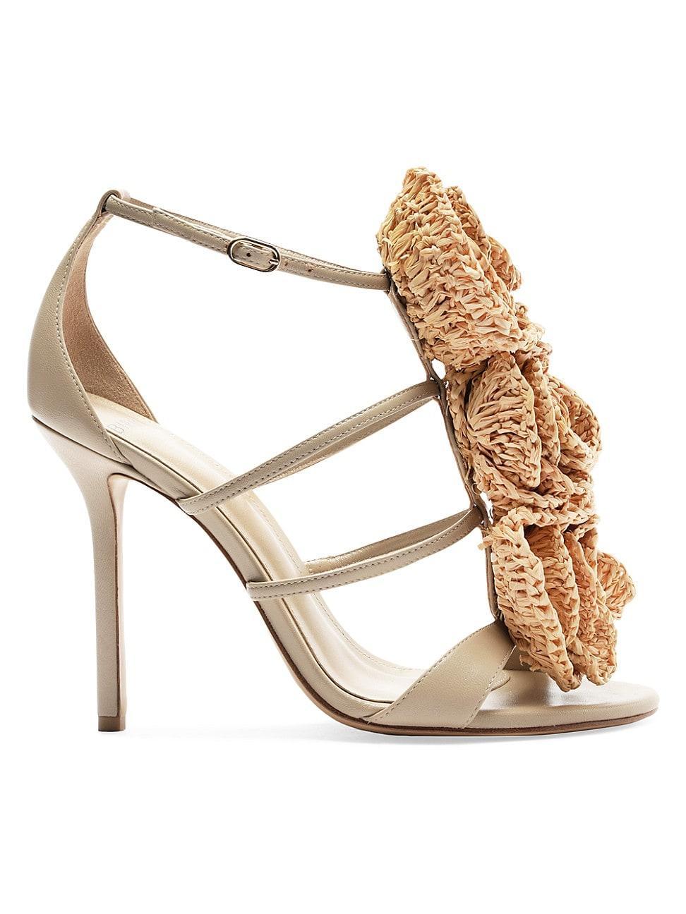 Womens Sadie Flower 100MM Leather & Raffia Sandals Product Image