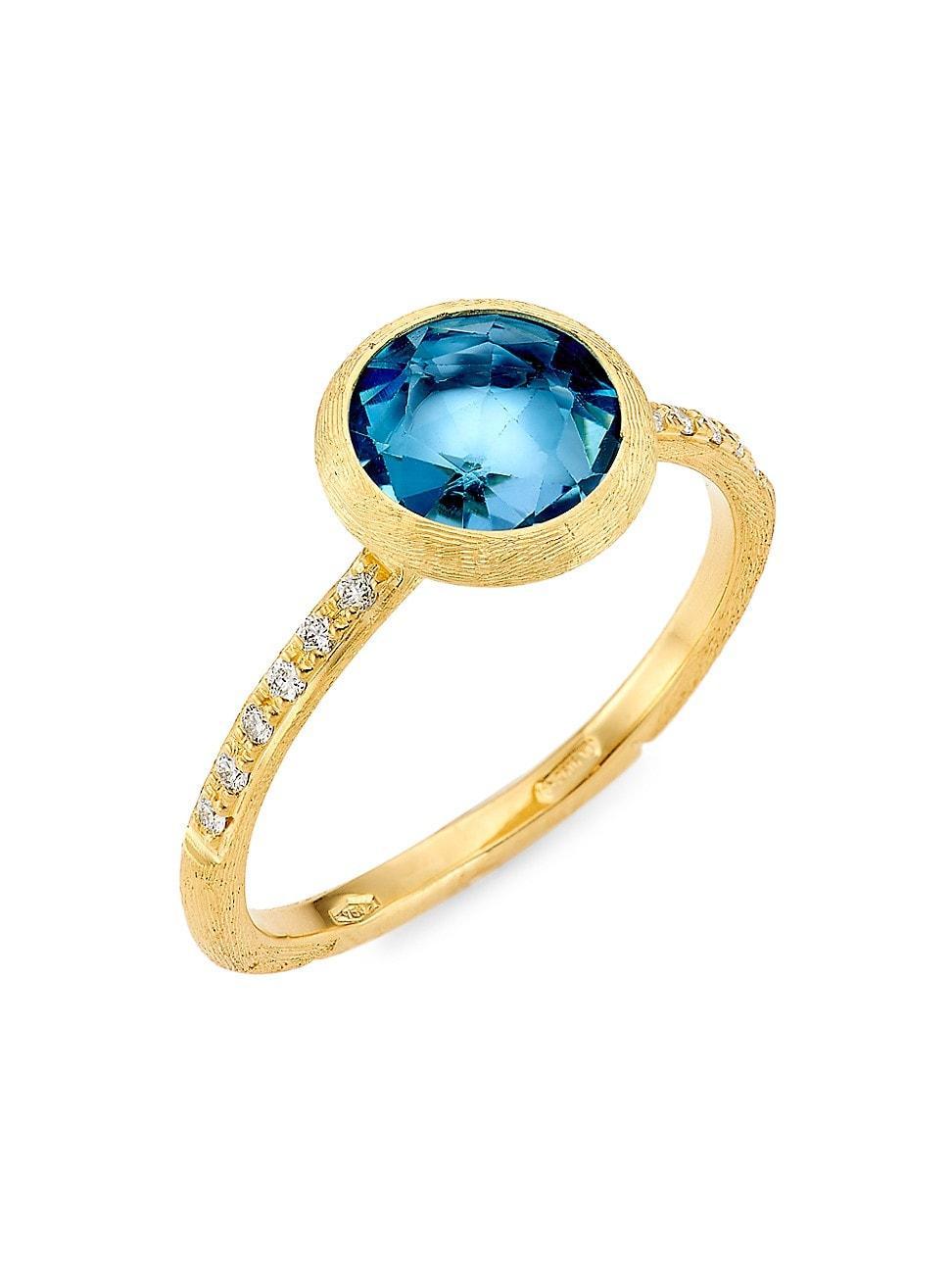 Womens Jaipur Color 18K Yellow Gold, Blue Topaz & 0.09 TCW Diamond Ring Product Image