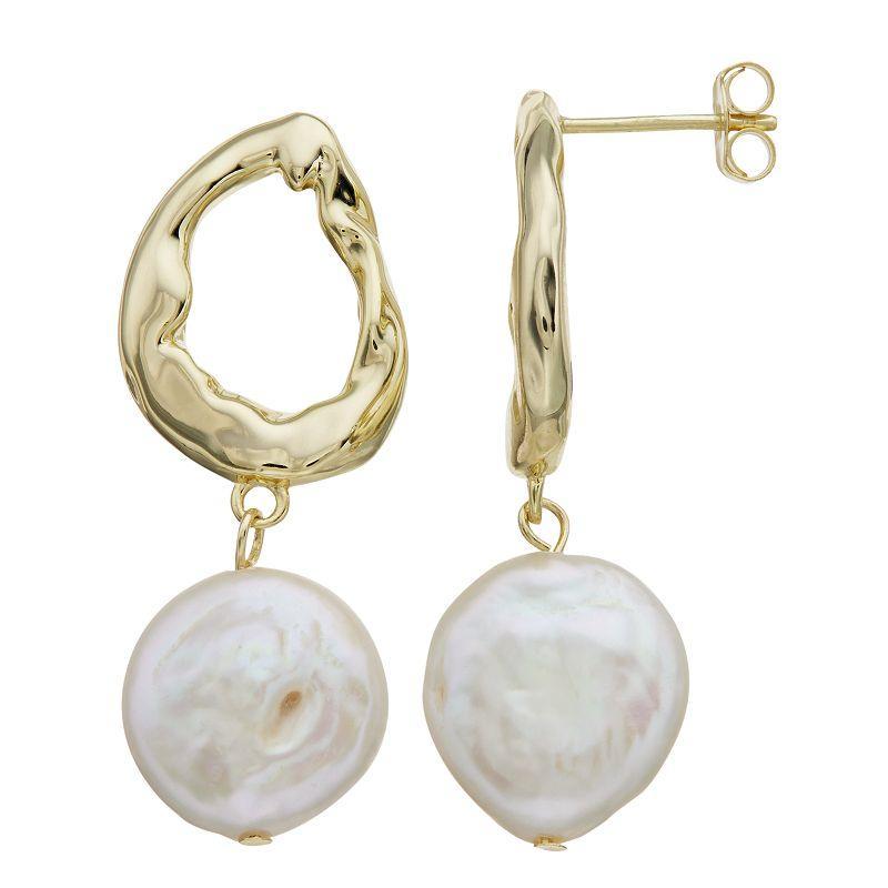 14k Gold Over Silver Freshwater Cultured Coin Pearl Drop Earrings, Womens, Yellow Product Image