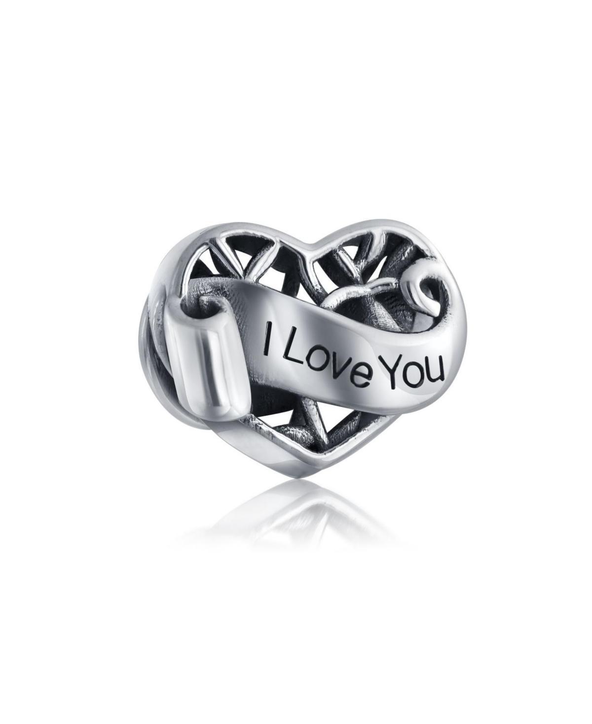 Bling Jewelry Filigree Words Saying I Love You Heart Charm Bead For Women Wife Daughter Oxidized Sterling Silver Fits European Charm Bracelet Product Image