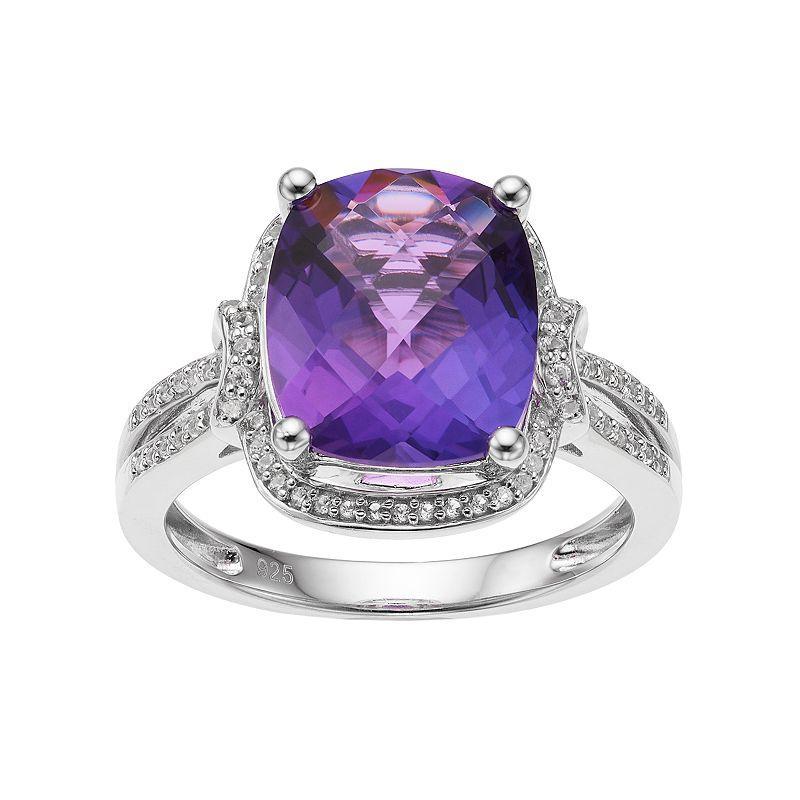 Sterling Silver Amethyst & Lab-Created White Sapphire Halo Ring, Womens Product Image