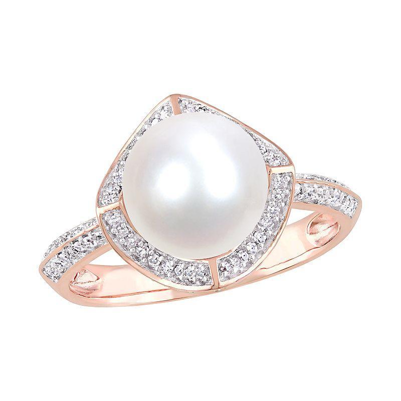 Stella Grace 10k Rose Gold Freshwater Cultured Pearl 1/4 Carat T.W. Diamond Vintage Halo Ring, Womens 10k Pink Product Image