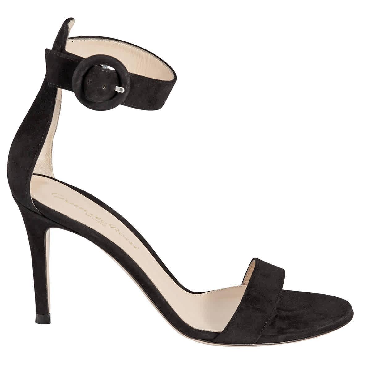 Gianvito Rossi - Portofino 85 Suede Sandals - Womens - Black Product Image