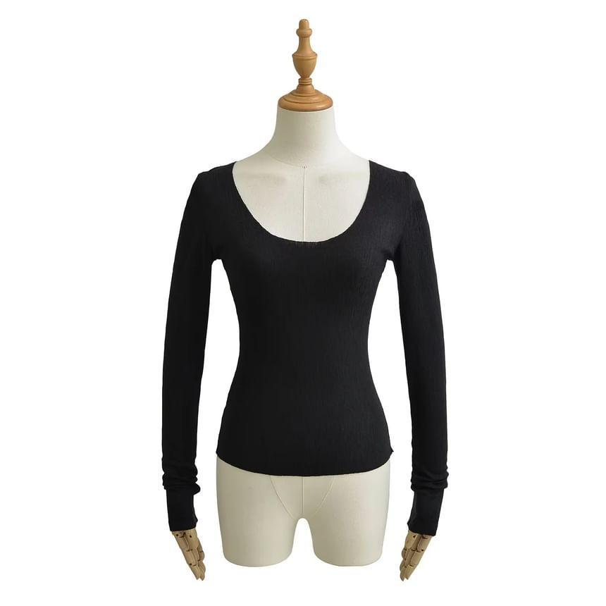 Long Sleeve Scoop Neck Plain Panel Lace Top product image