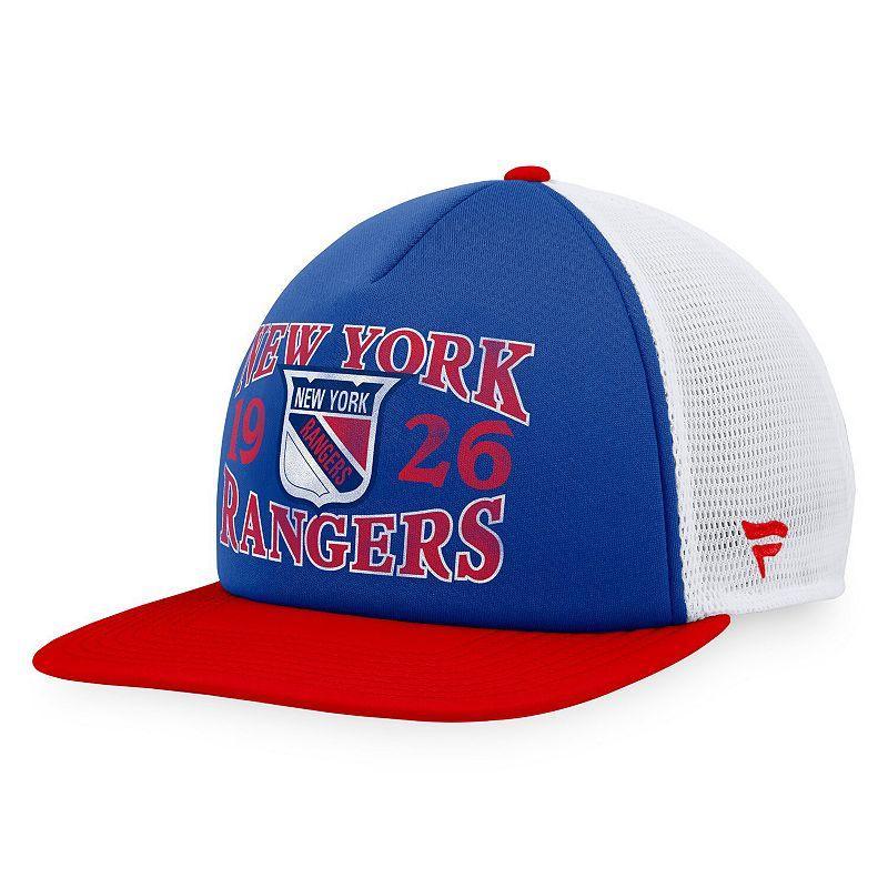 Mens Fanatics Branded Blue/Red New York Rangers Heritage Vintage Foam Front Trucker Snapback Hat Product Image