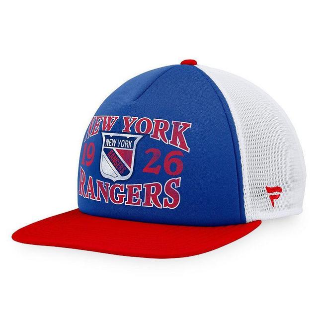 Mens Fanatics Branded Blue/Red New York Rangers Heritage Vintage Foam Front Trucker Snapback Hat Product Image