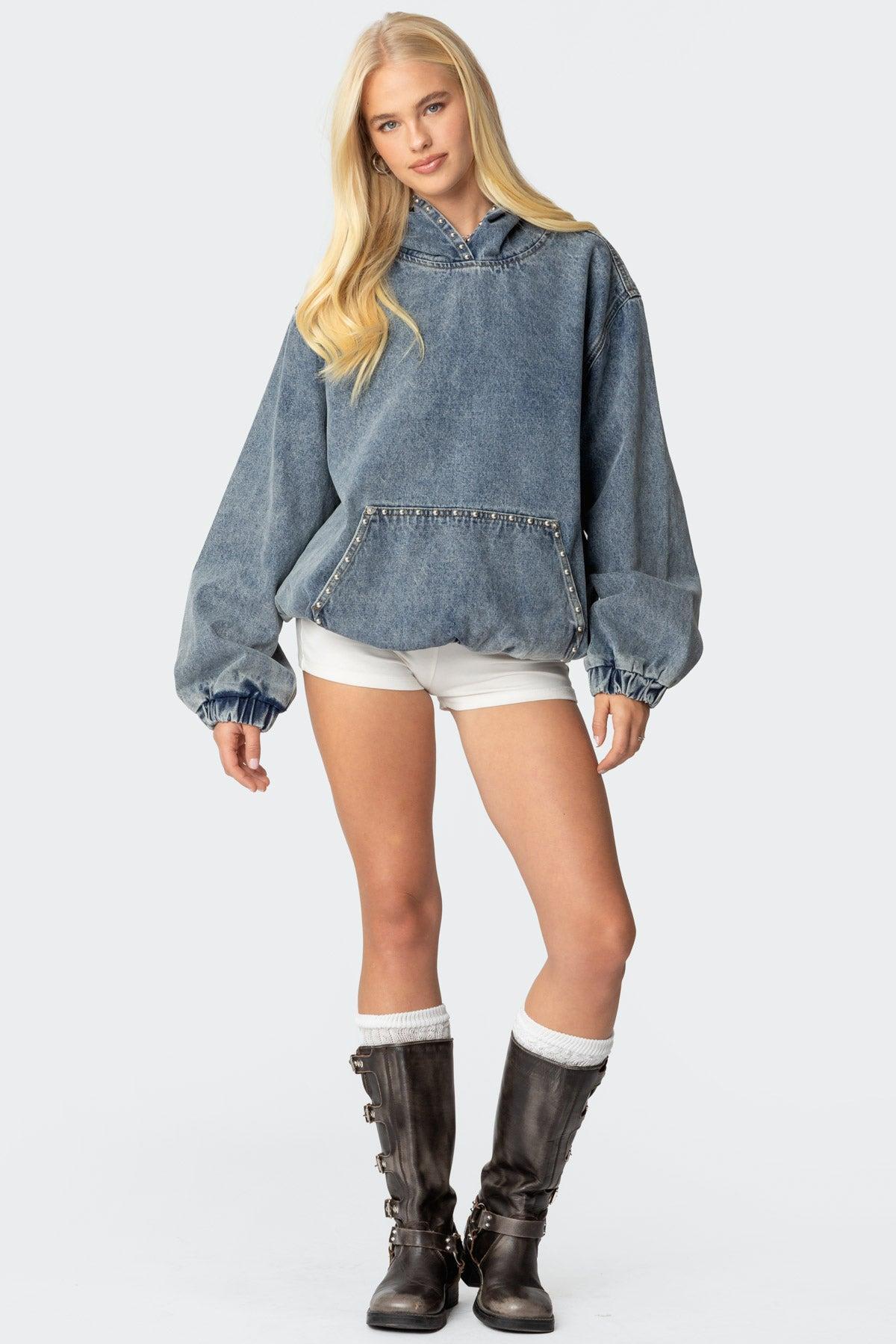 Marney Oversized Studded Denim Hoodie Product Image