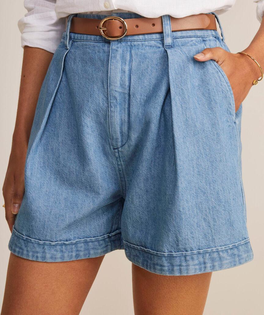 Chambray Pleated Shorts Product Image