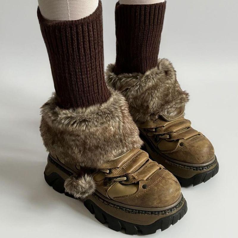 Furry Panel Knit Leg Warmers Product Image