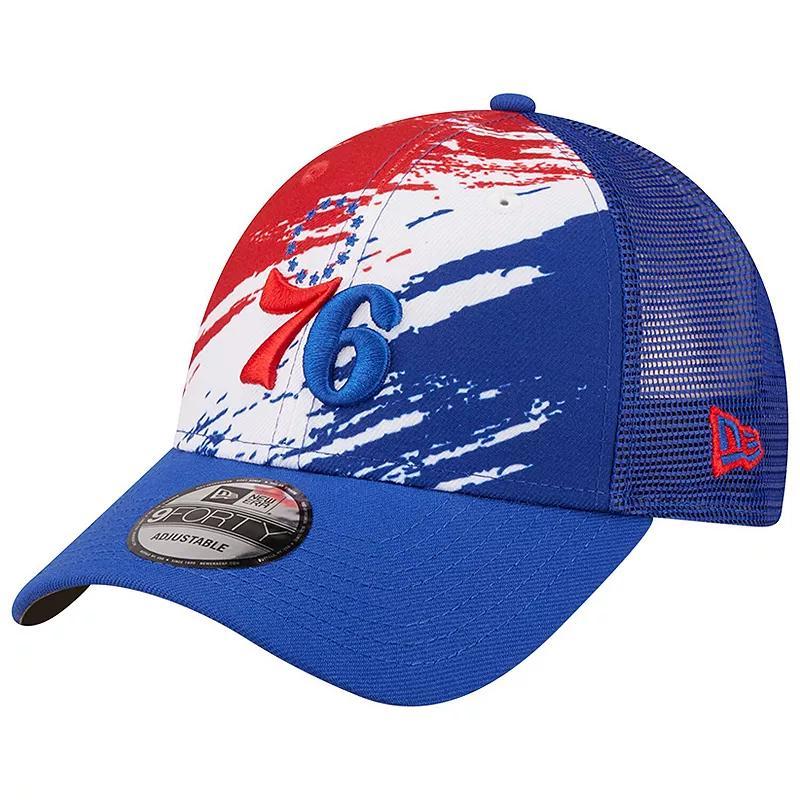 Mens New Era Royal Philadelphia 76ers Marble 9FORTY Trucker Snapback Hat Product Image