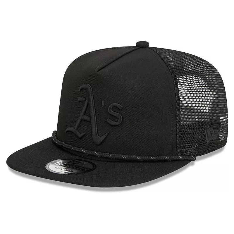 Mens New Era Oakland Athletics Black Meshback Golfer Snapback Hat - Black Product Image