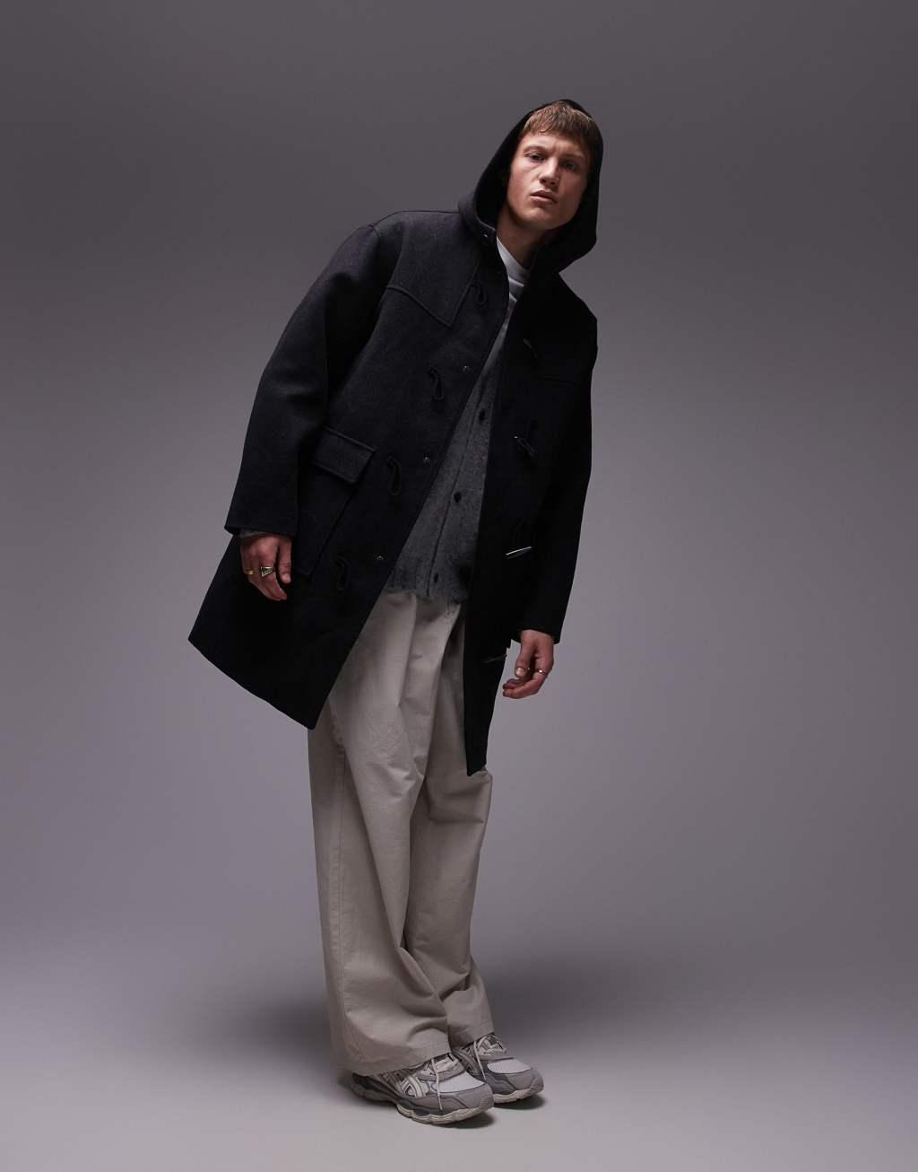 Topman duffle coat in charcoal Product Image