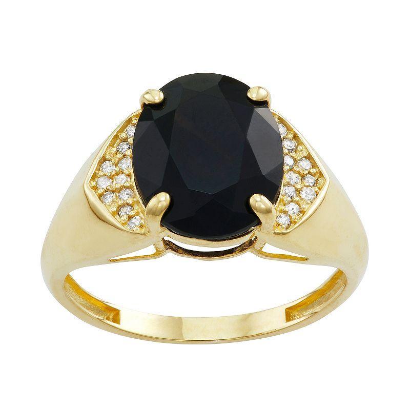 Tiara 10k Gold Onyx and Diamond Ring, Womens Product Image