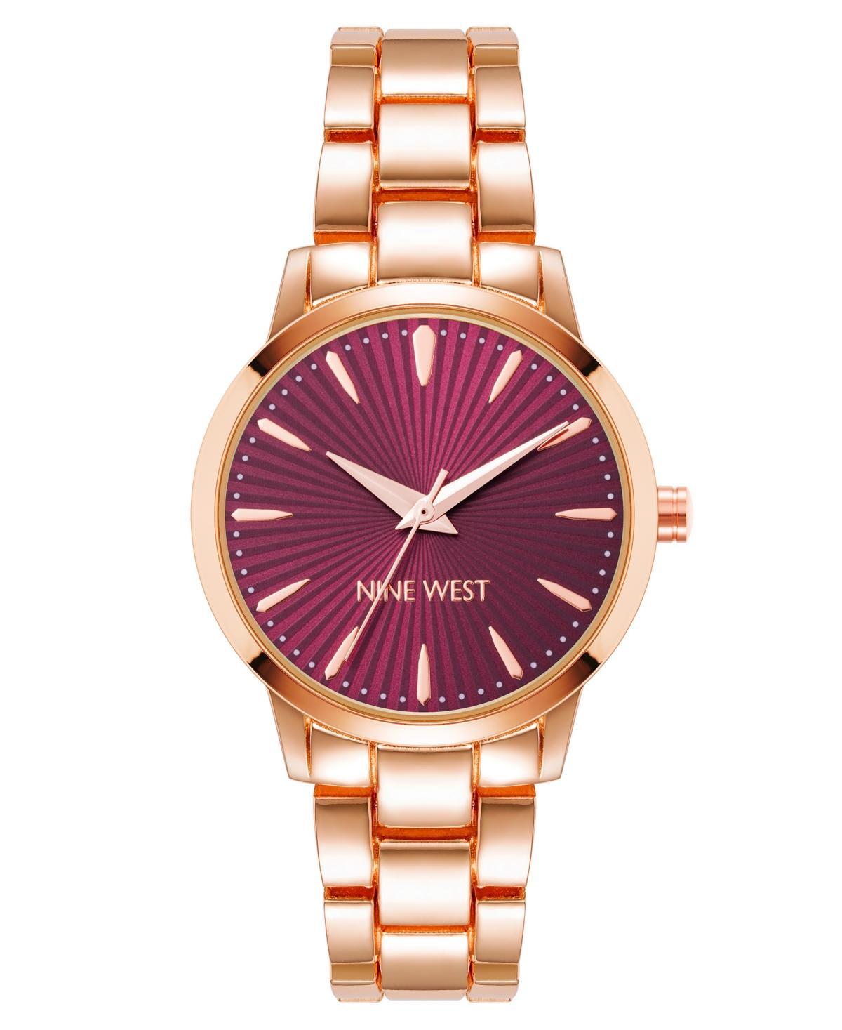 Nine West Womens Quartz Rose Gold-Tone Alloy Link Bracelet Watch, 32mm - Burgundy, Rose Gold-Tone Product Image