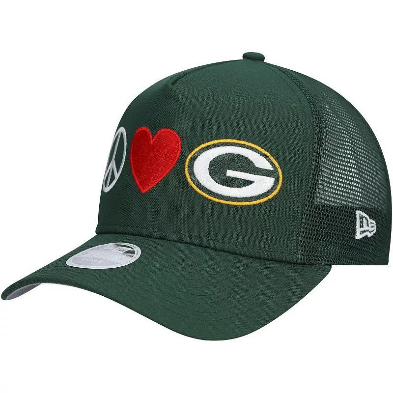 Womens New Era Bay Packers Peace & Love Trucker 9FORTY Adjustable Hat Product Image