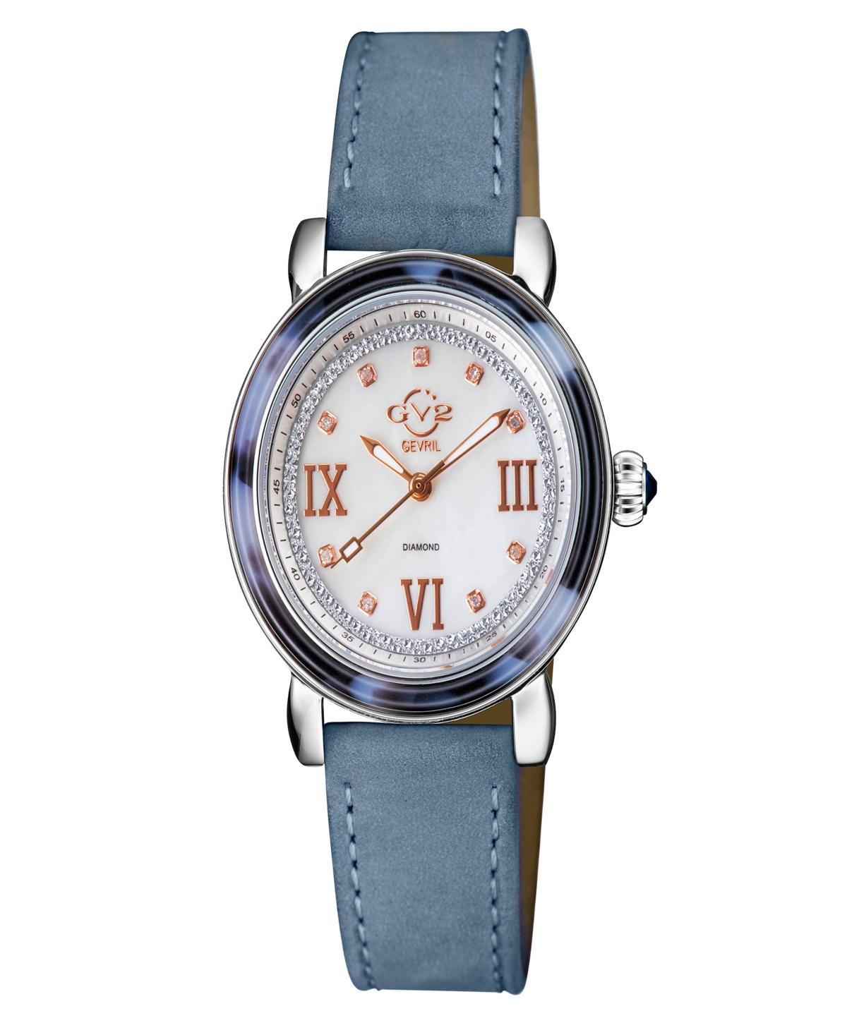 Gevril Womens Marsala Tortoise Swiss Quartz Italian Light Blue Leather Strap Watch 36mm - Silver-Tone Product Image