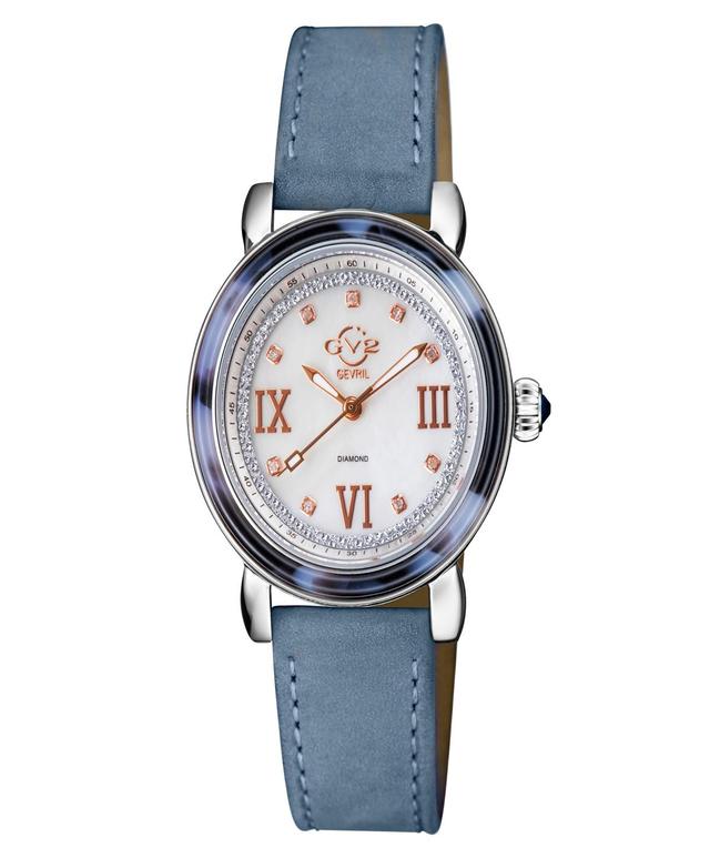 Gevril Womens Marsala Tortoise Swiss Quartz Italian Light Blue Leather Strap Watch 36mm - Silver-Tone Product Image