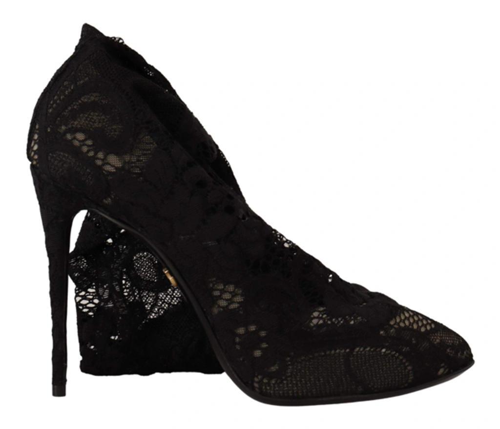 DOLCE & GABBANA Black Stretch Socks Taormina Lace Boots Shoes product image