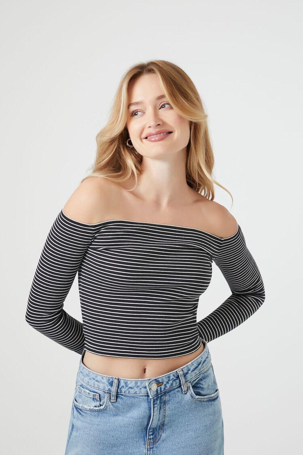 Striped Off-the-Shoulder Crop Top | Forever 21 Product Image