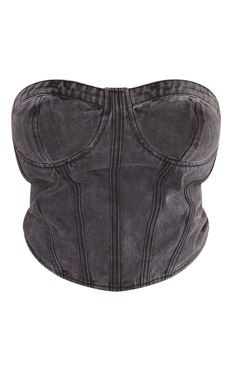 Plus Washed Black Seam Detail Denim Corset Product Image