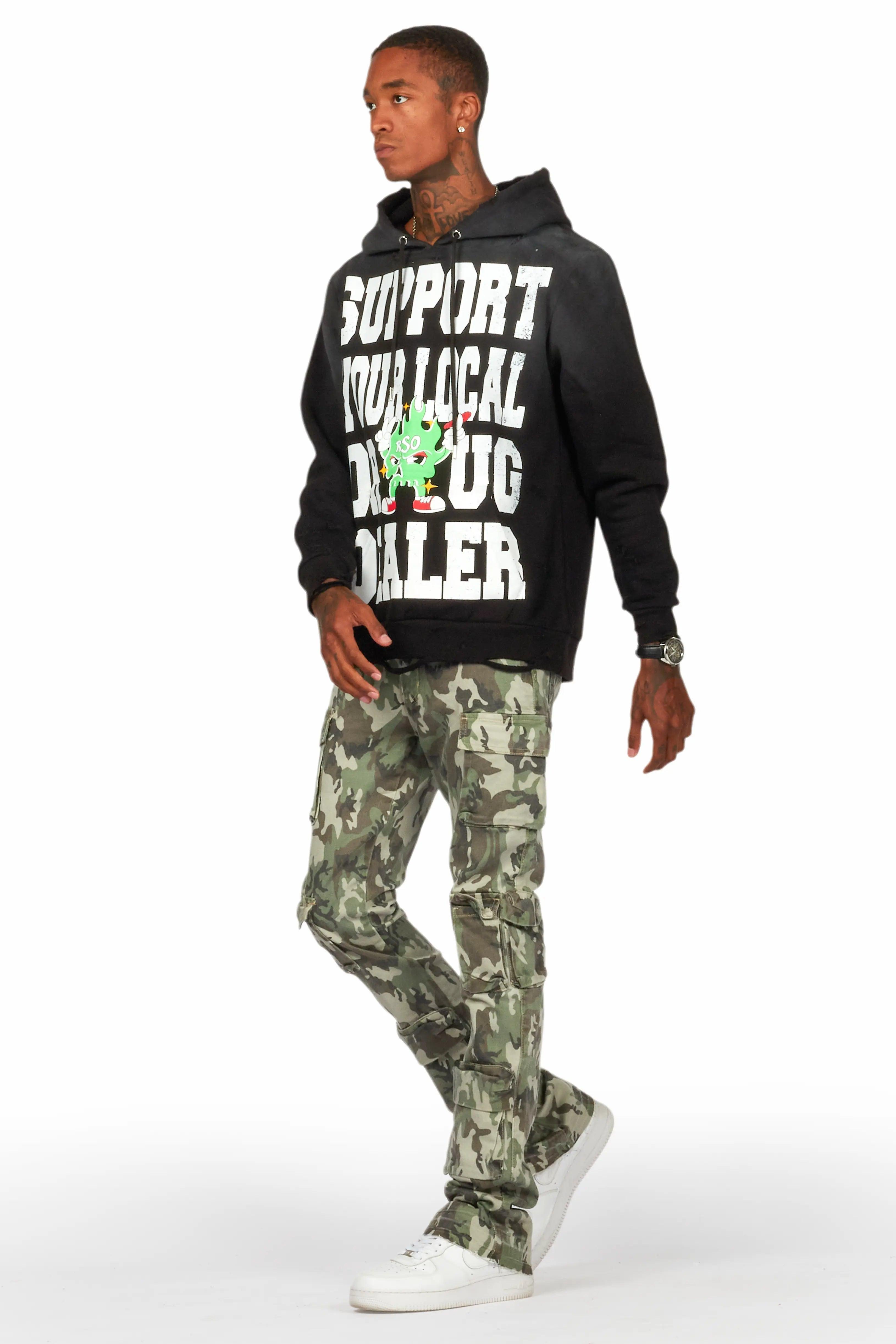 Yves Green Camo Stacked Flare Cargo Jean Male Product Image