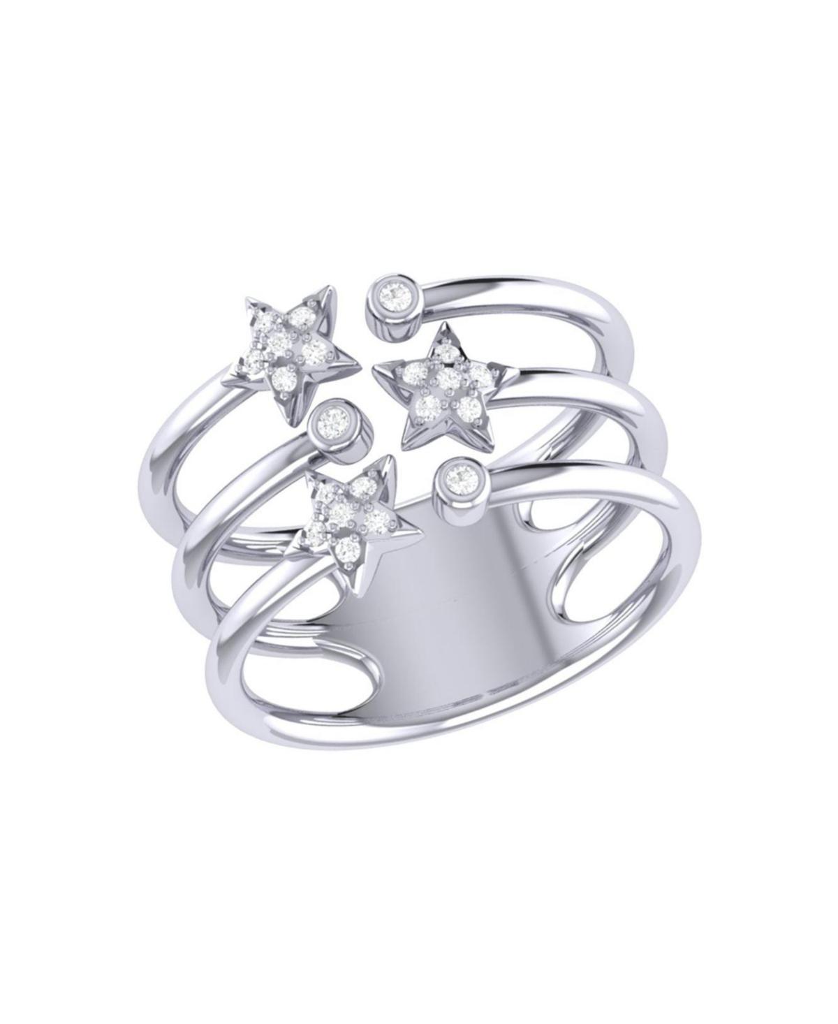 LuvMyJewelry Dazzling Star Bezel Trio Design Sterling Silver Diamond Women Ring Product Image