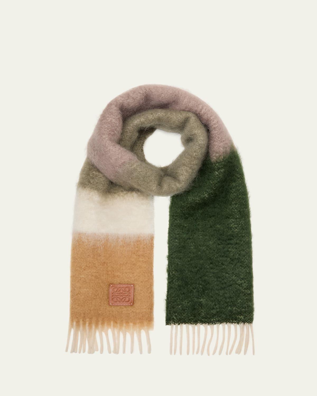 Womens Striped Wool & Leather Scarf Product Image