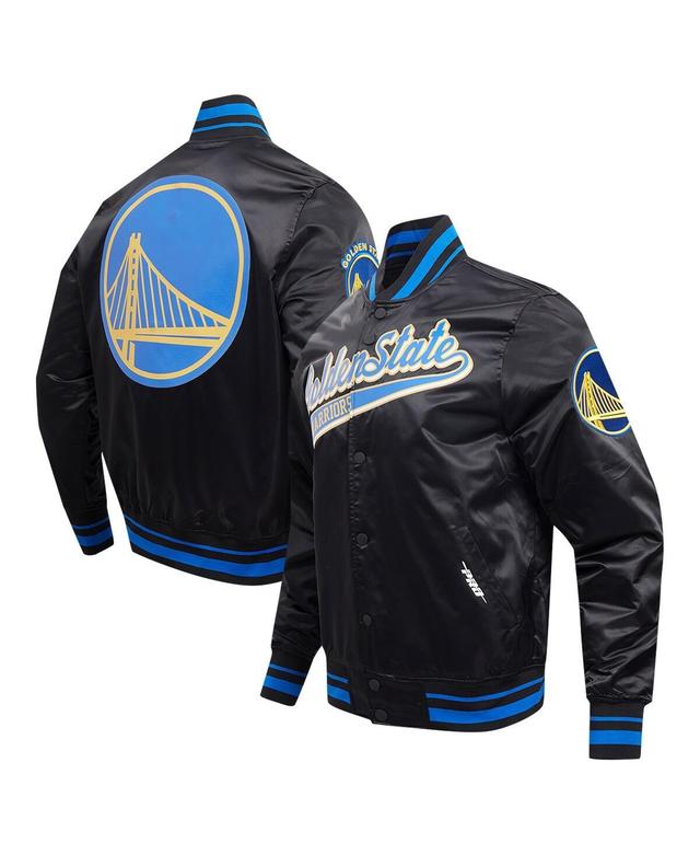 Mens Pro Standard Black Golden State Warriors Script Tail Full-Snap Satin Varsity Jacket Product Image