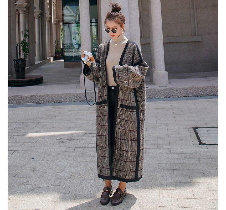 Plaid Maxi Open Front Coat product image