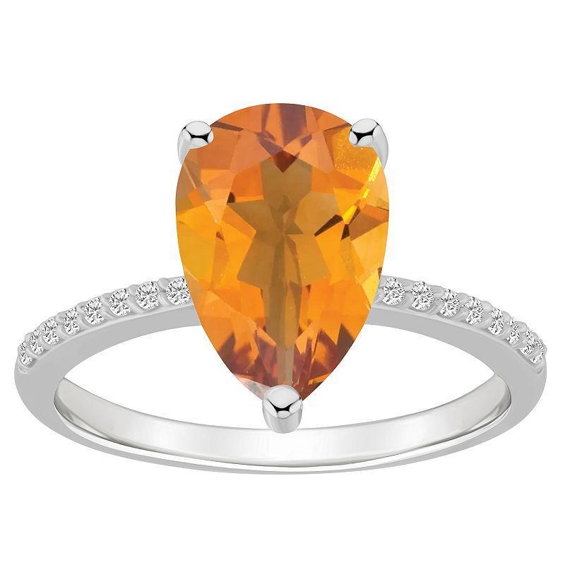 Alyson Layne 14k White Gold Pear Shape Citrine & 1/10 Carat T.W. Diamond Ring, Womens Orange Product Image