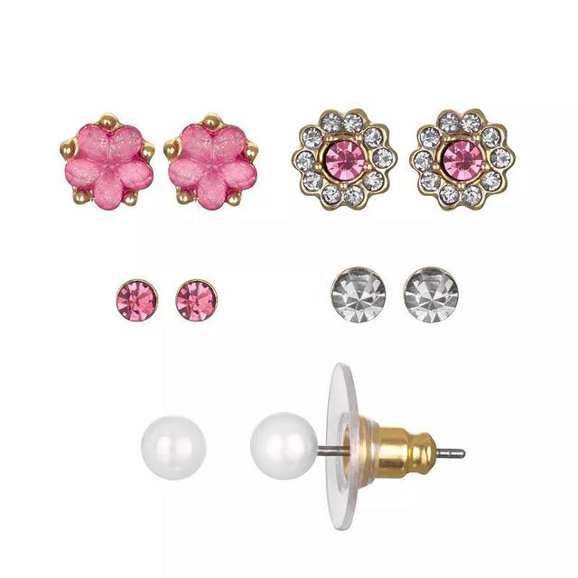 LC Lauren Conrad 5 Pair Flower Earring Set, Womens, Pink Product Image