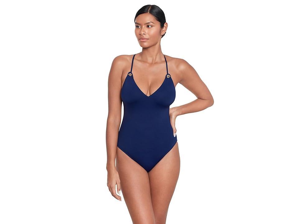 LAUREN Ralph Lauren Beach Cllub Solids Strappy Plunge One Piece Women's Swimsuits One Piece Product Image