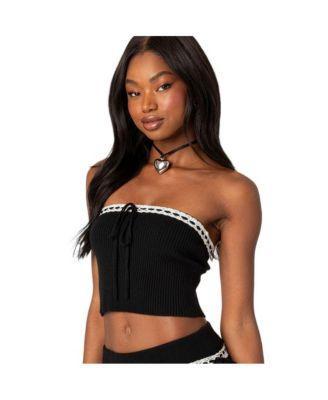 Khloe lacey ribbon knit tube top Product Image