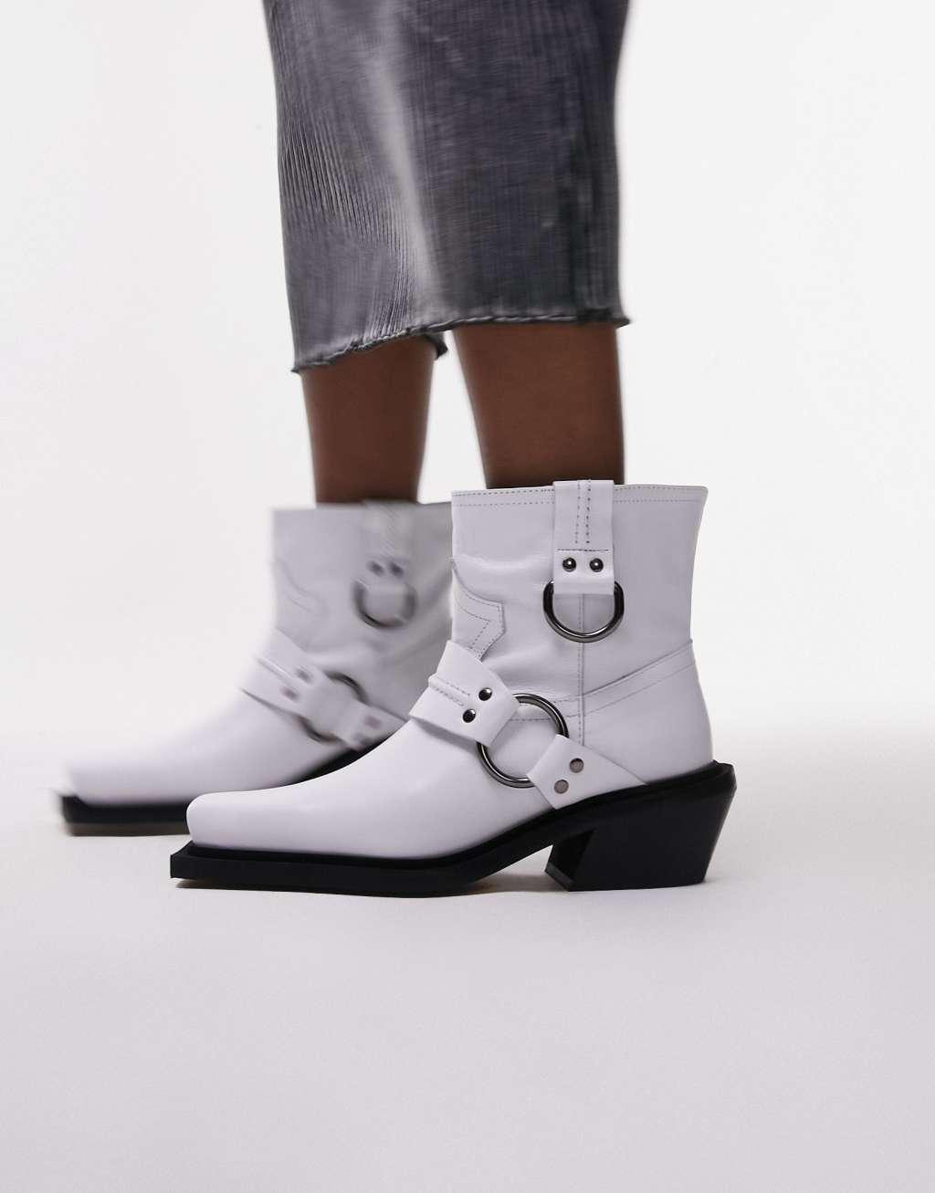 Topshop Roxy premium leather western biker boots Product Image