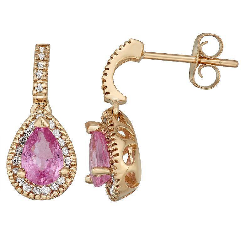 14k Rose Gold Pink Sapphire & 1/5 Carat T.W. Certified Diamond Teardrop Earrings, Womens Product Image