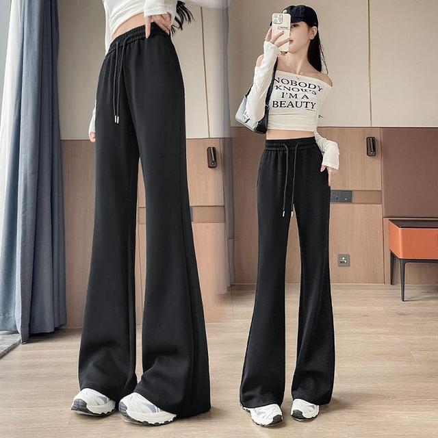 Drawstring Waist Plain Wide Leg Sweatpants Product Image