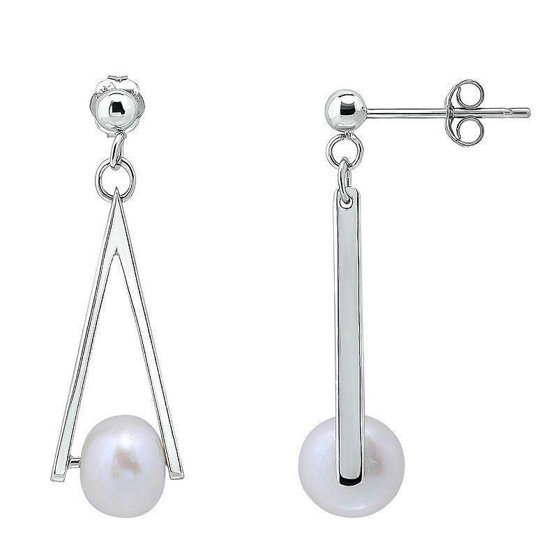 Aleure Precioso Sterling Silver & Freshwater Cultured Pearl Triangle Drop Earrings, Womens, Silver Tone Product Image