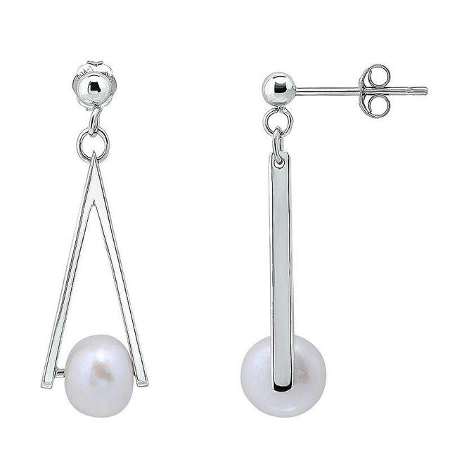 Aleure Precioso Sterling Silver & Freshwater Cultured Pearl Triangle Drop Earrings, Womens Product Image