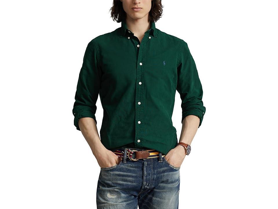 Polo Ralph Lauren Classic Fit Long Sleeve Garment Dyed Oxford Shirt (Moss Agate) Men's Clothing Product Image