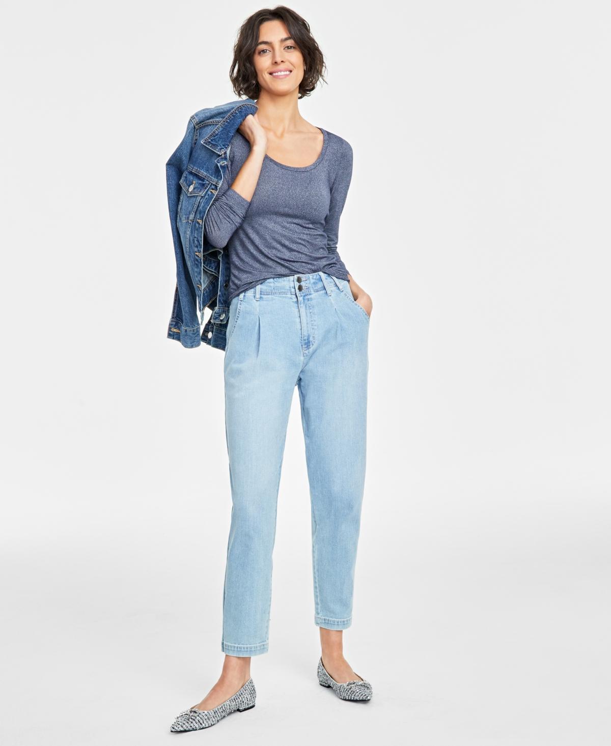 On 34th Womens Pleated Tapered-Leg Jeans, Created for Macys Product Image